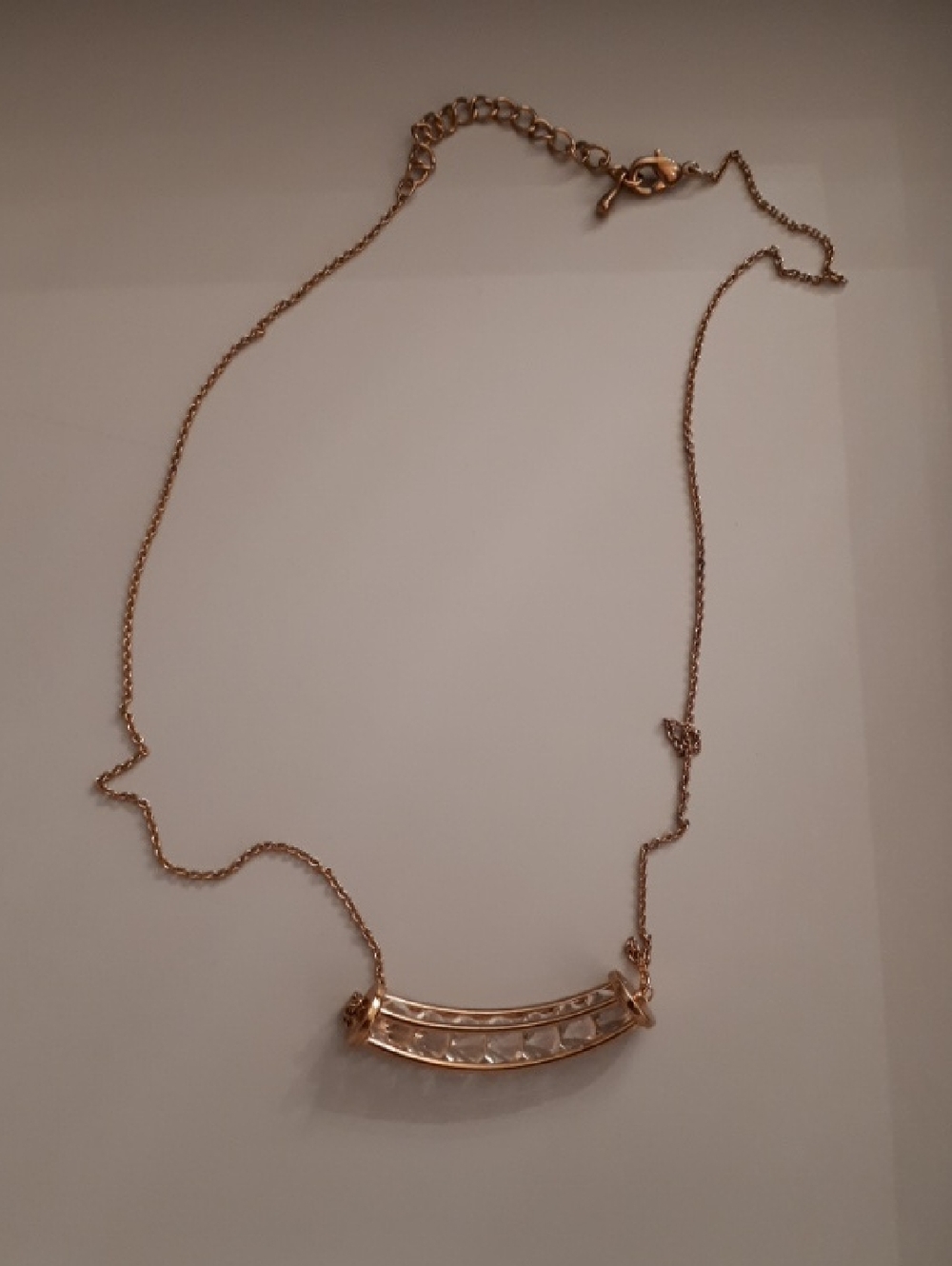 Rose Gold Bar Pendant Necklace with Crystal Accents - Costume Jewelry